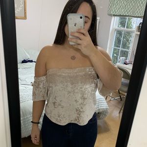 Charlotte Russe champagne off the shoulder shirt